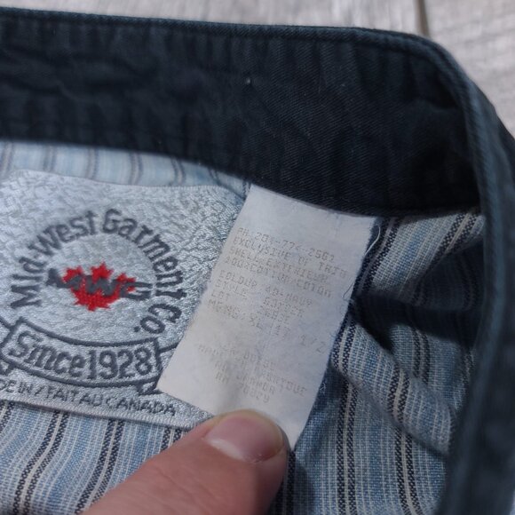 Mid West Garment Shirt Mens XL Blue Striped Blade Collar Vintage MWG Button Snap - Picture 7 of 7